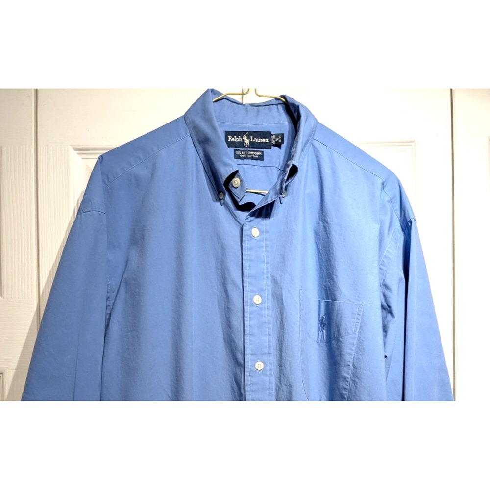 Ralph Lauren Big Buttondown Blue Long Sleeve Cotton Dress Shirt Men L 16 - 32/33